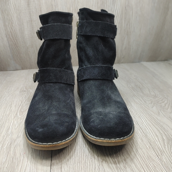 Paul Green Boot Ally Belted Suede Leather Moto UK 4.5 US  7 Black Block Heel - Picture 3 of 13